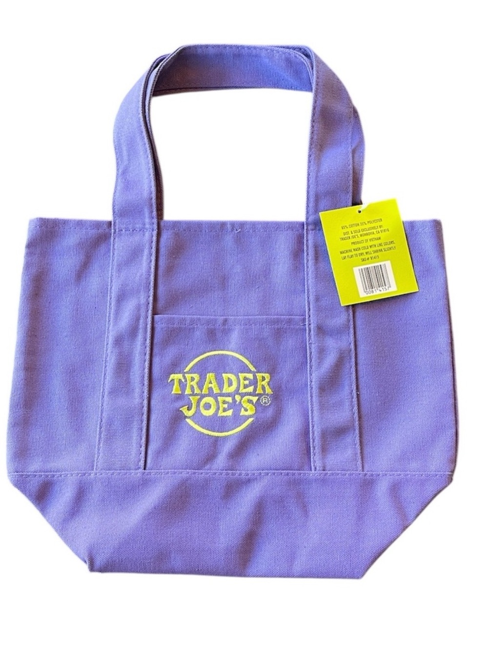 🌺NWT Trader Joe's Purple Canvas Mini Tote w/ Lime Green Logo - Halloween 2025